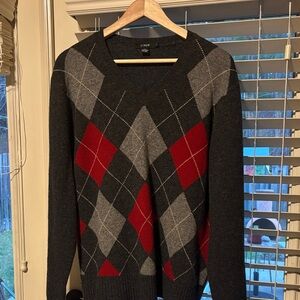 J. Crew Charcoal Crewneck Argyle Sweater - Charcoal & Red